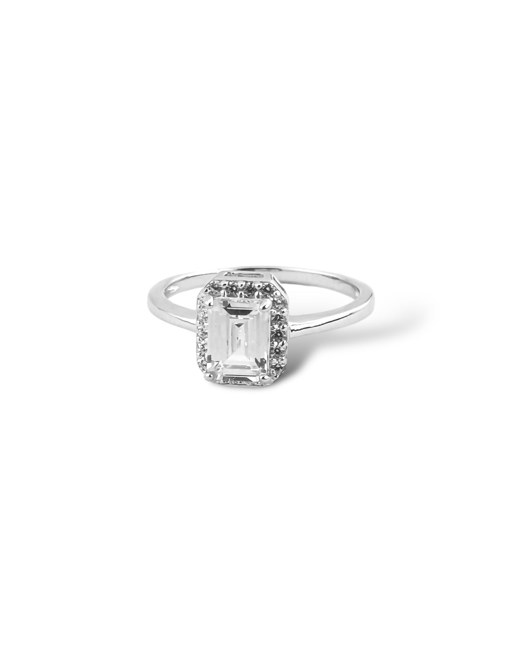 Rectangular Sparkling Halo Ring - Zilara Store