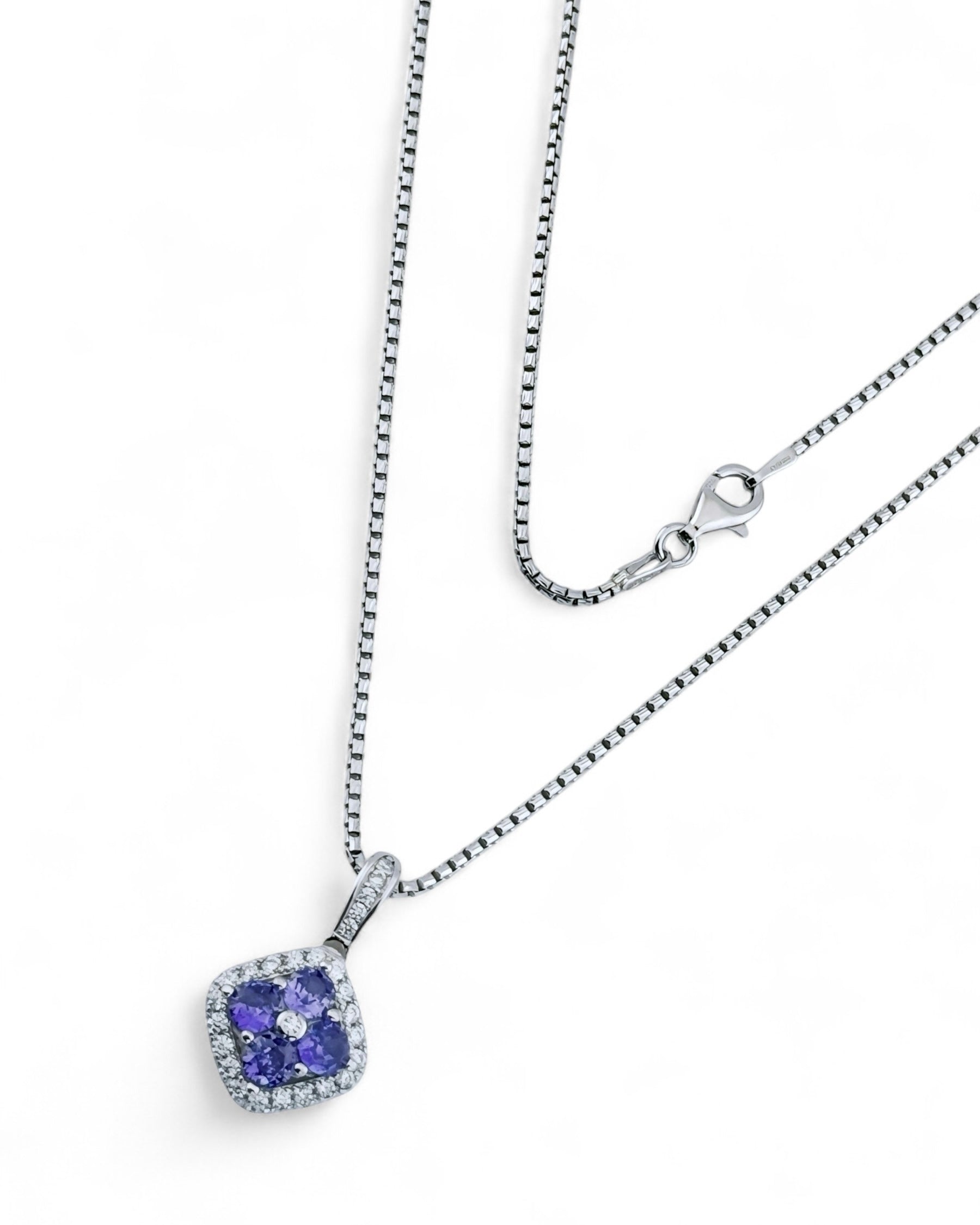 Silver Necklace With Clear Cubic Gem (Violet) - Zilara Store