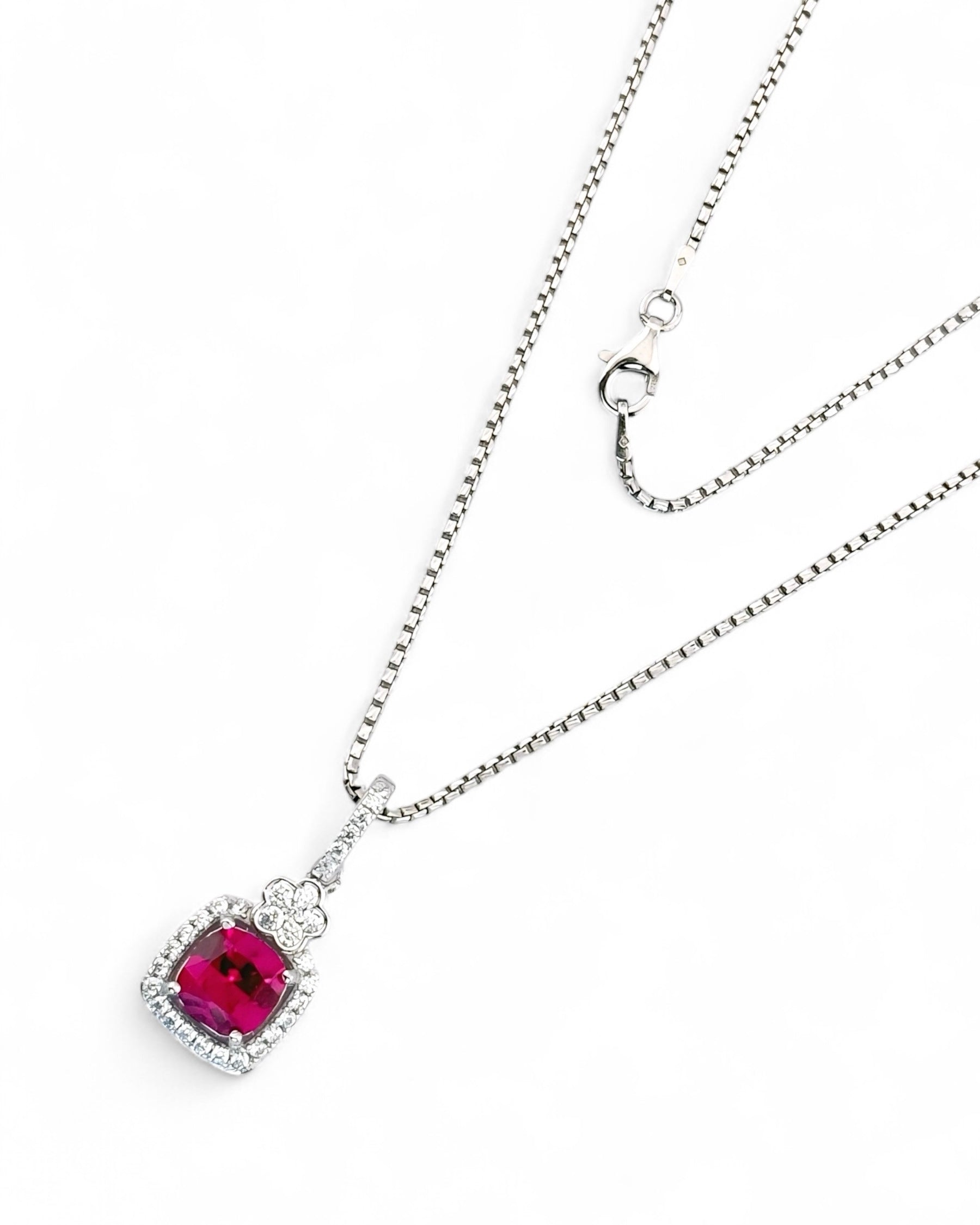 Silver Necklace With Clear Cubic Flower Gem(Red) - Zilara Store