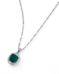 Silver Necklace With Clear Cubic Tri Bar Gem(Green) - Zilara Store