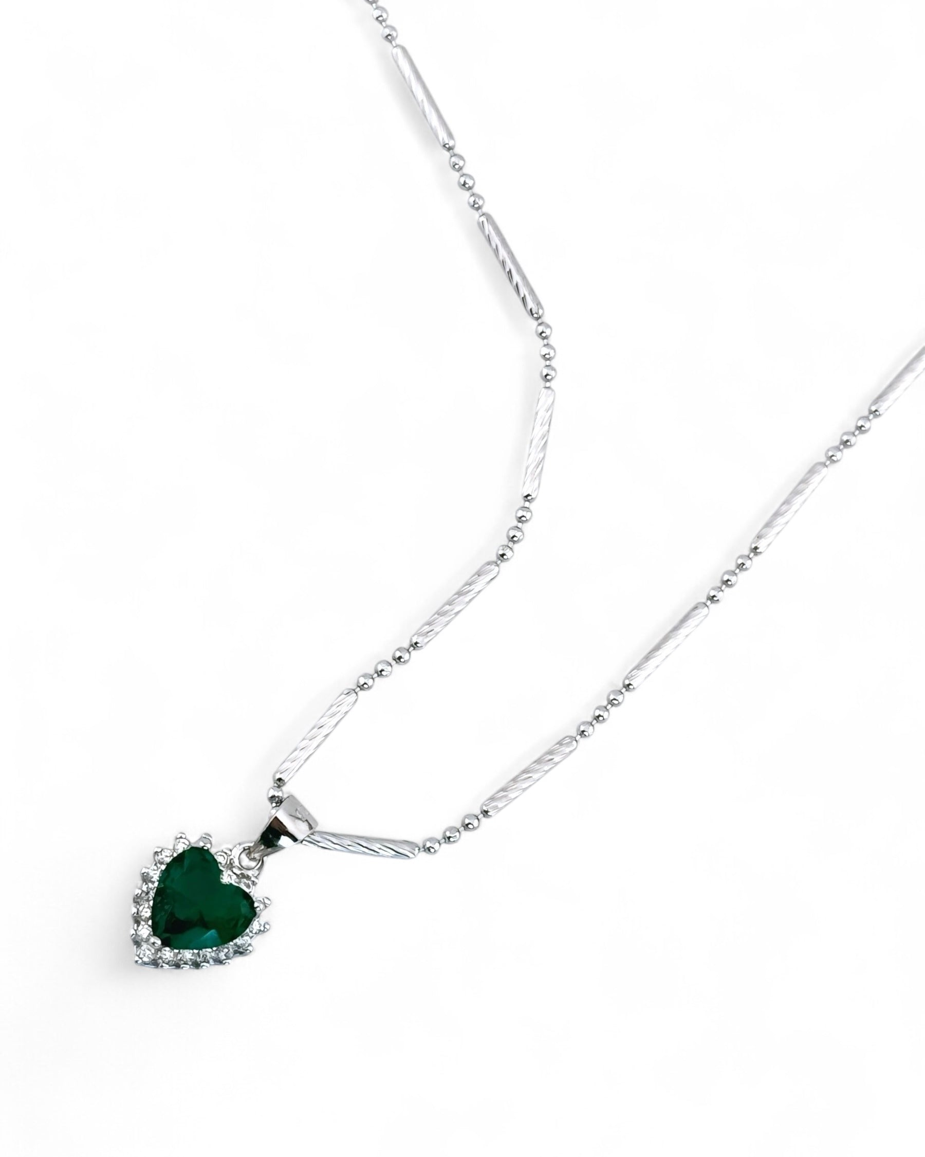 Heart Sparkle Halo Chain Necklace (Green) - Zilara Store