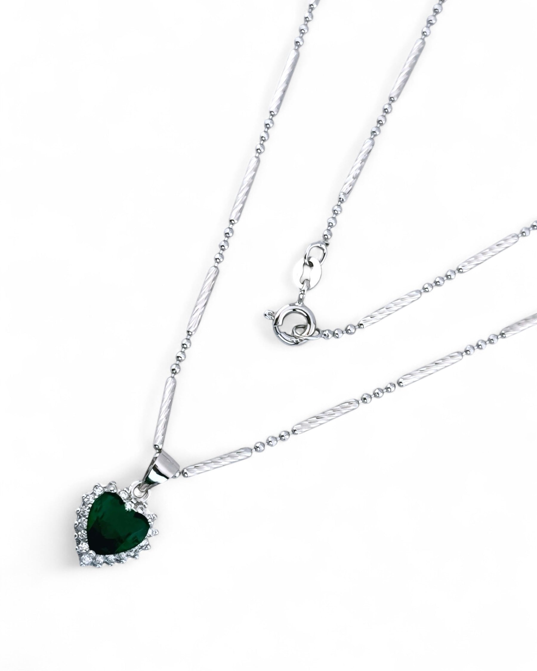 Heart Sparkle Halo Chain Necklace (Green) - Zilara Store