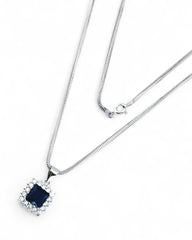 Square Sparkle Halo Chain Necklace (Blue) - Zilara Store