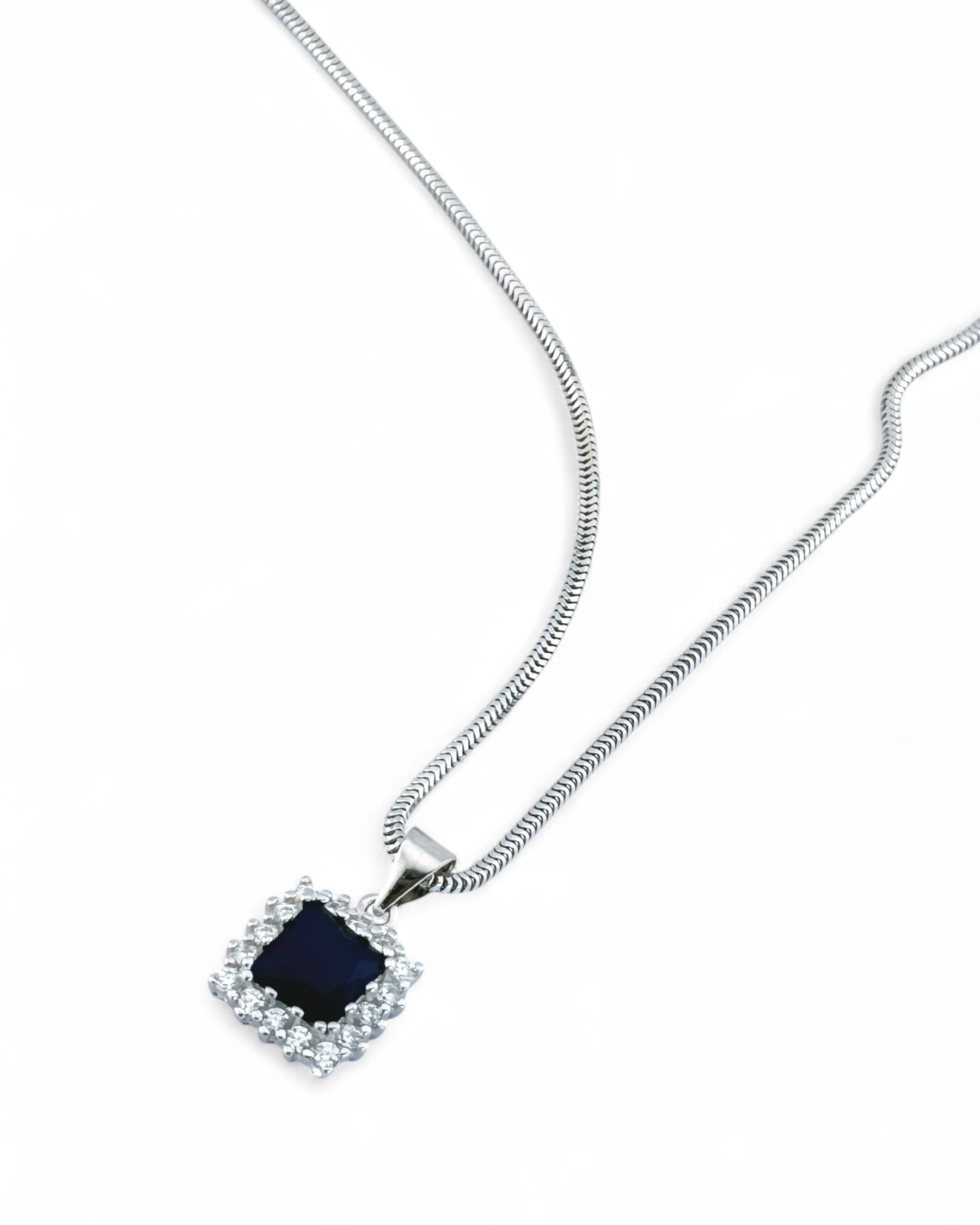 Square Sparkle Halo Chain Necklace (Blue) - Zilara Store