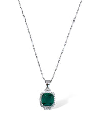 Silver Necklace With Clear Cubic Tri Bar Gem(Green) - Zilara Store