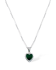 Heart Sparkle Halo Chain Necklace (Green) - Zilara Store