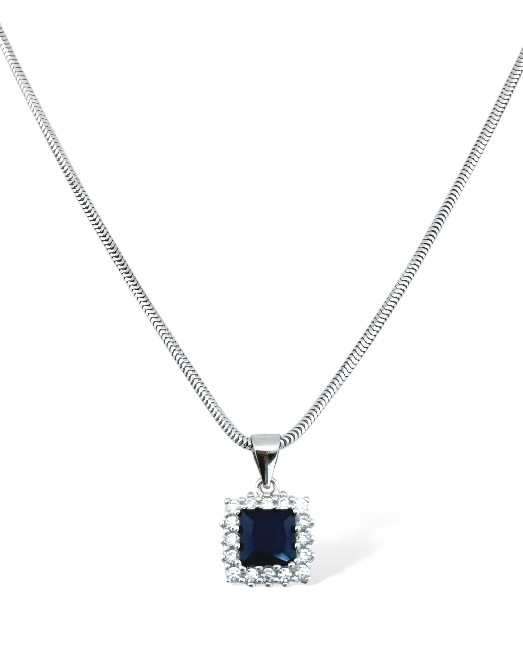 Square Sparkle Halo Chain Necklace (Blue) - Zilara Store