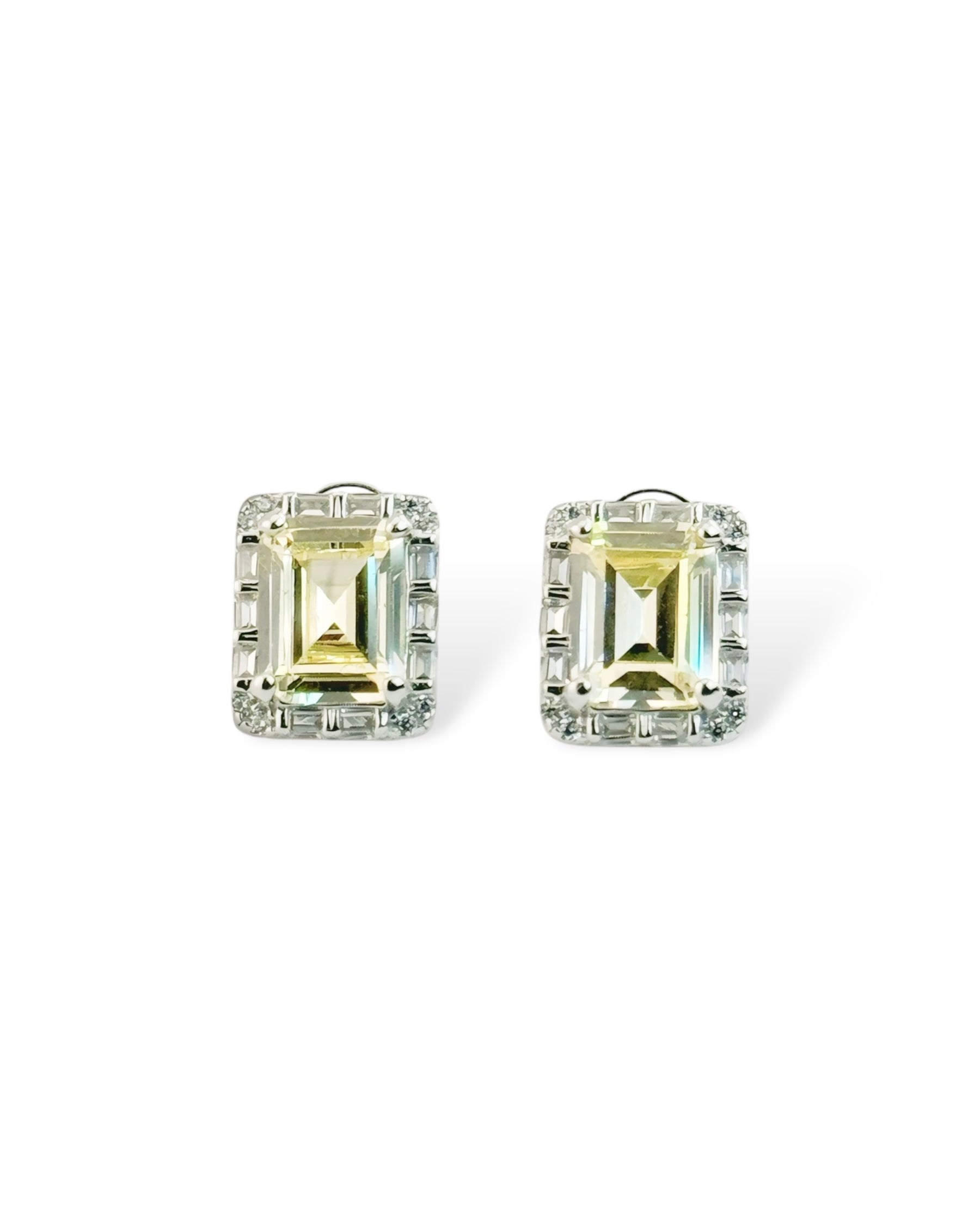 Rect Sparkle Halo Stud Earrings (Yellow) - Zilara Store