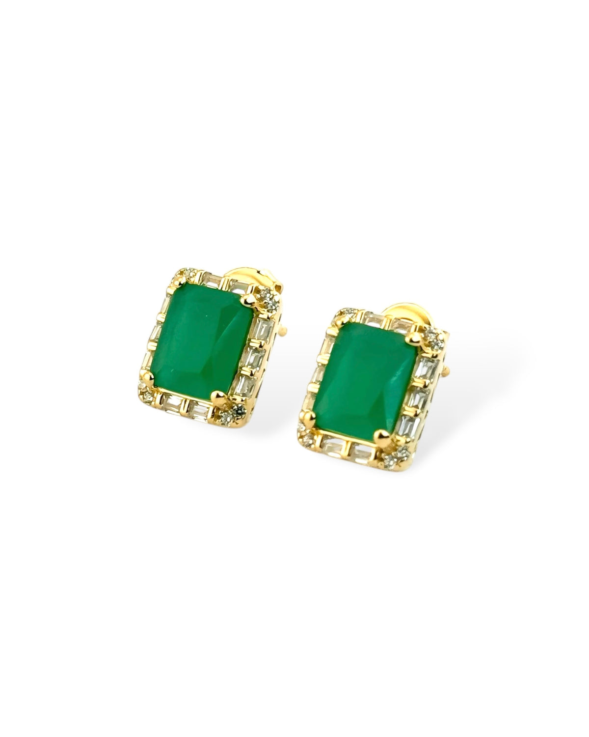 Rect Sparkle Halo Stud Earrings (Green) - Zilara Store