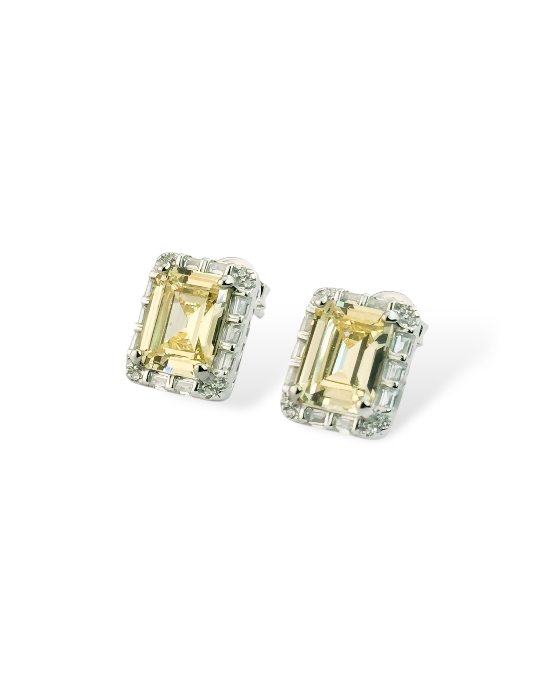 Rect Sparkle Halo Stud Earrings (Yellow) - Zilara Store