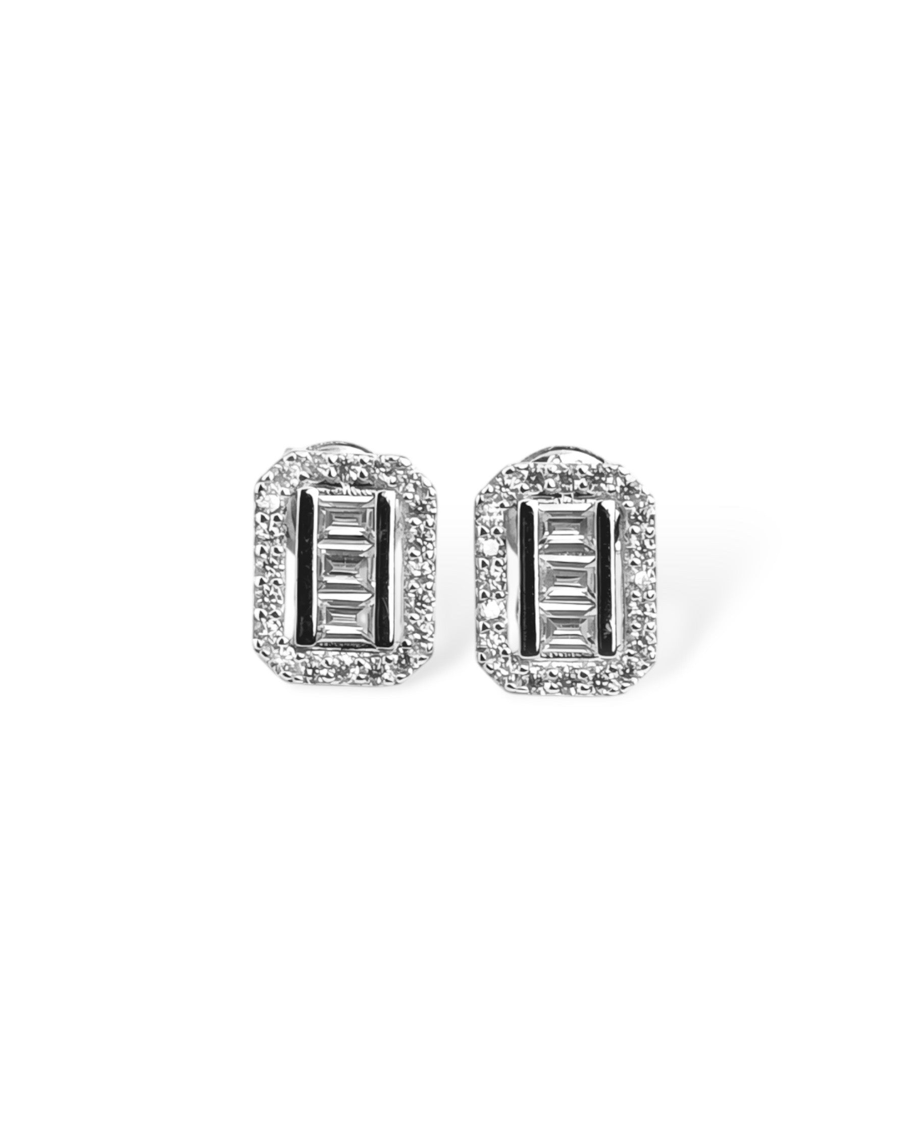 Zilara Precious Rect Pave Stud Earring (Rhodim Coated) - Zilara Store