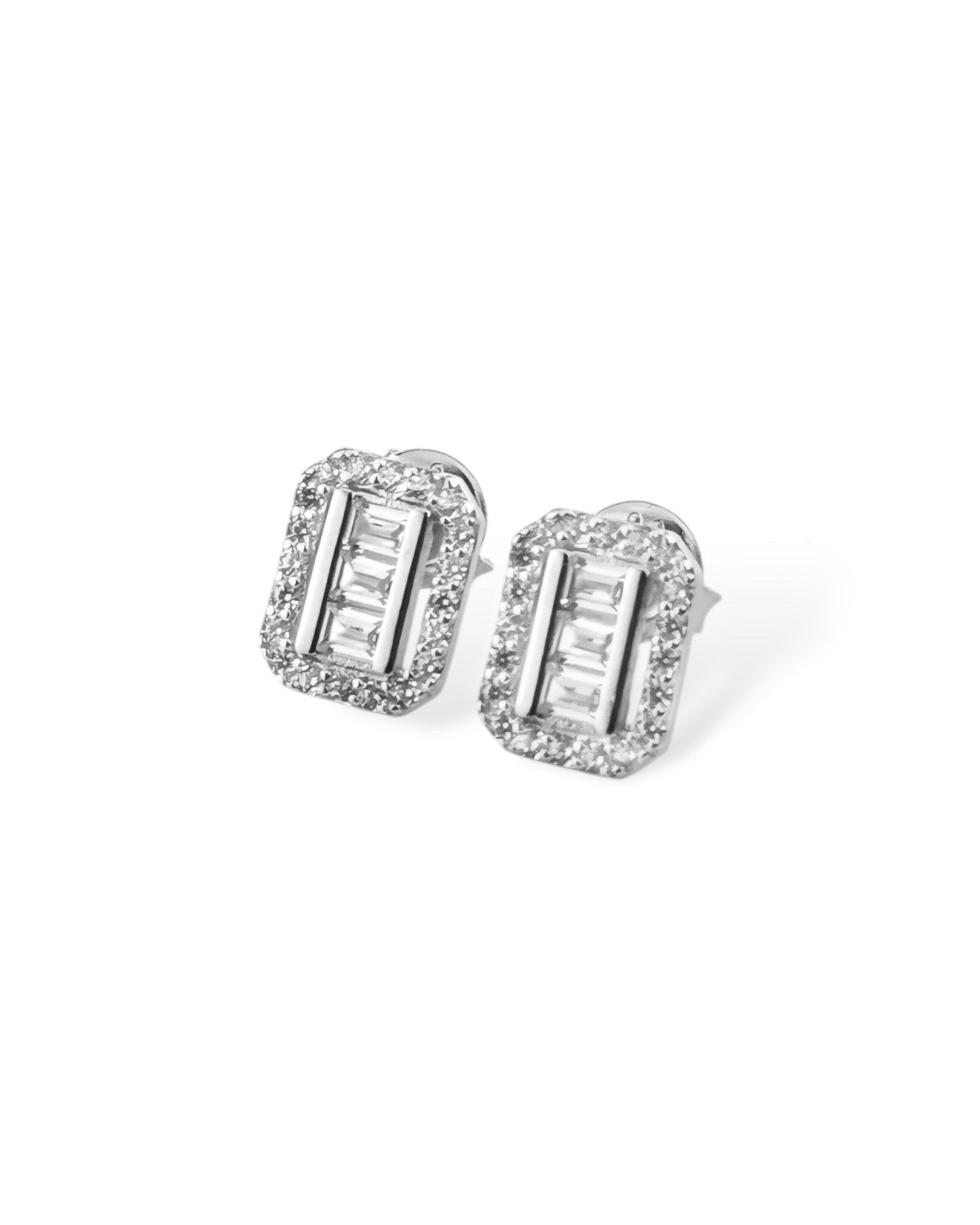 Zilara Precious Rect Pave Stud Earring (Rhodim Coated) - Zilara Store