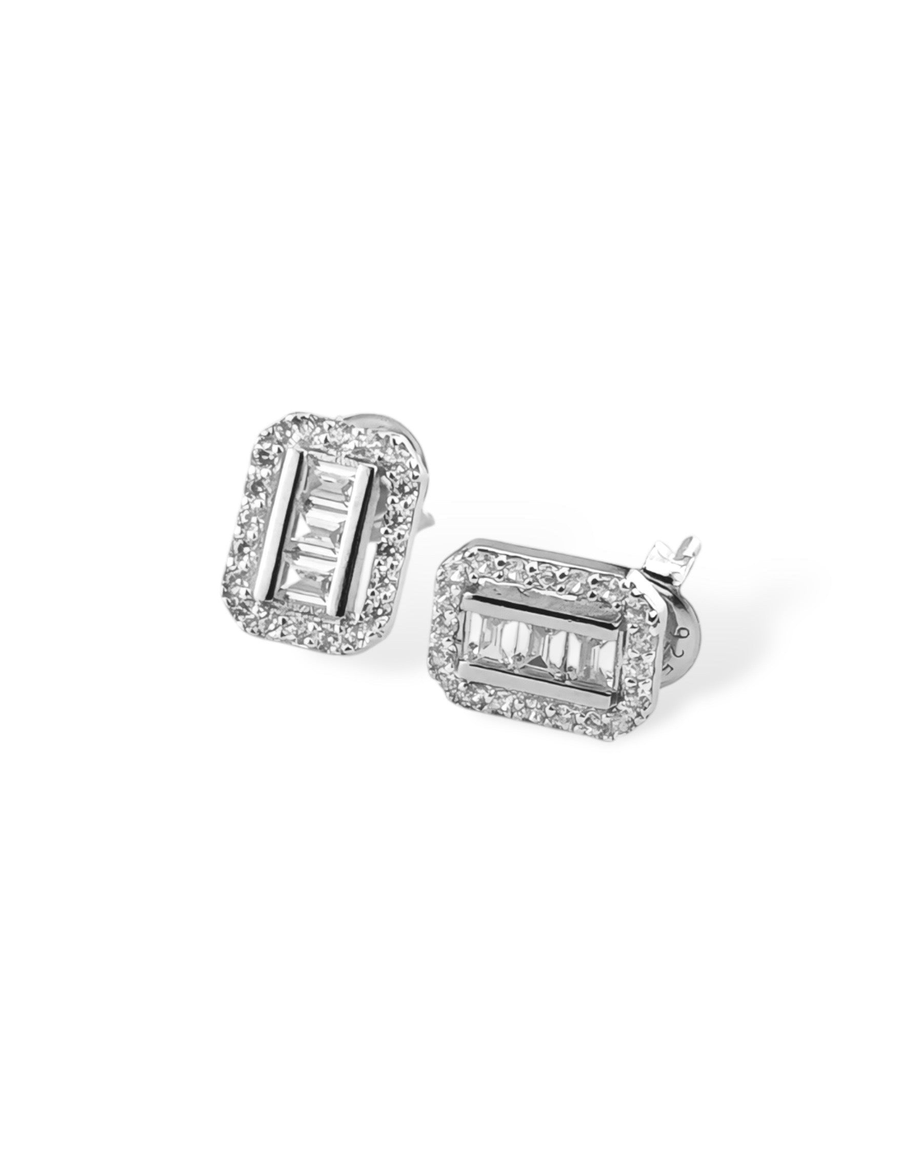 Zilara Precious Rect Pave Stud Earring (Rhodim Coated) - Zilara Store