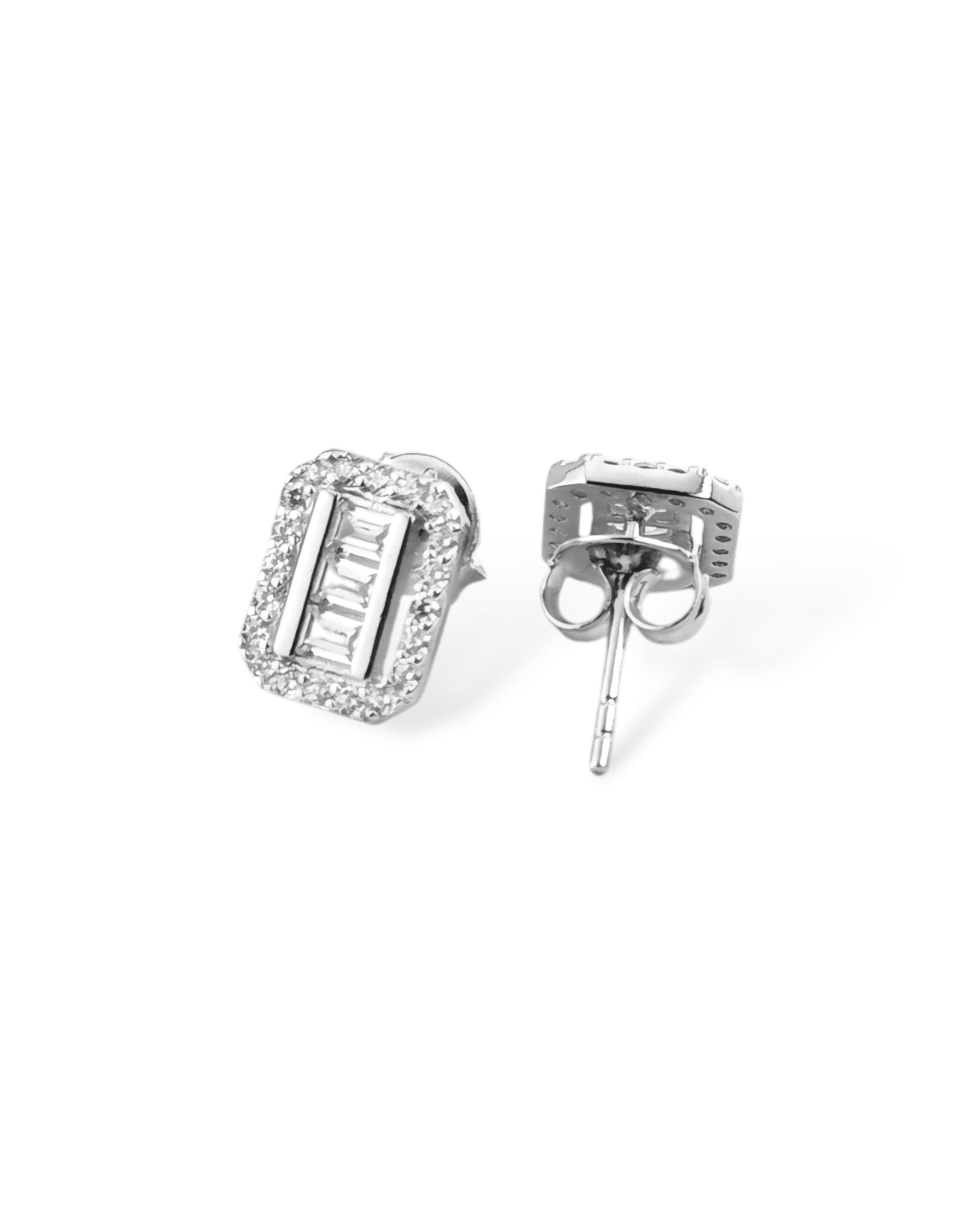 Zilara Precious Rect Pave Stud Earring (Rhodim Coated) - Zilara Store