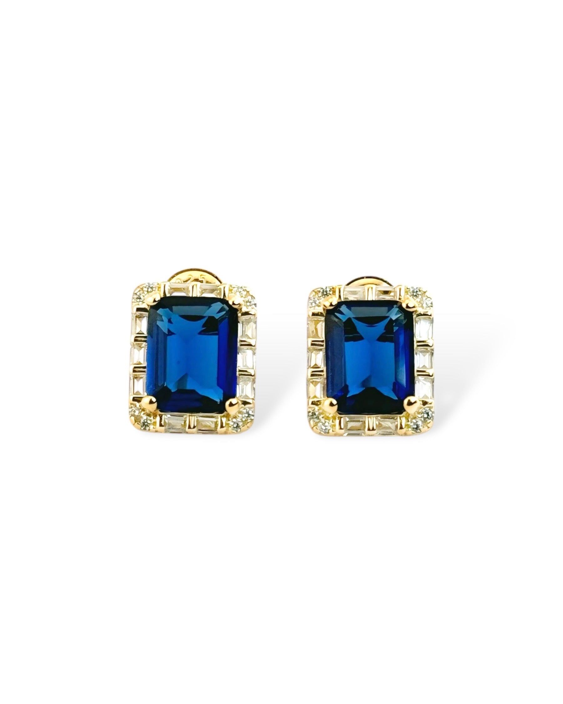 Rect Sparkle Halo Stud Earrings (Blue) - Zilara Store