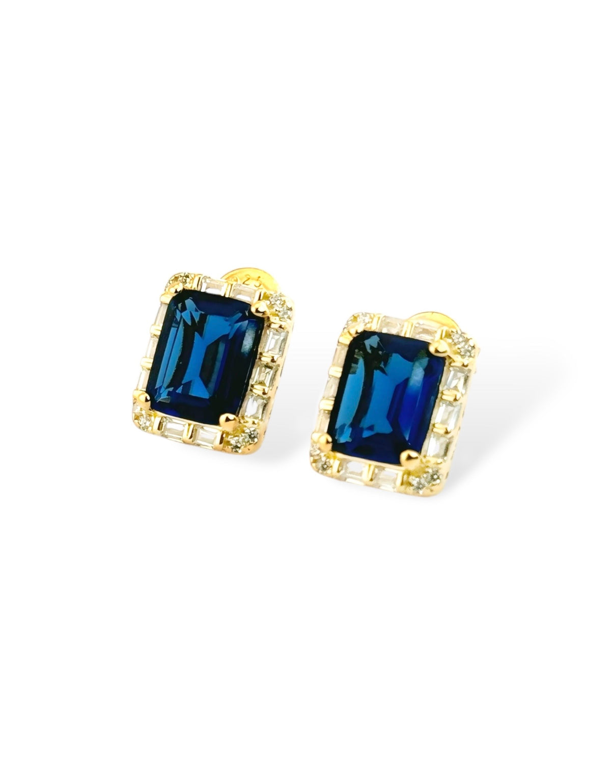 Rect Sparkle Halo Stud Earrings (Blue) - Zilara Store