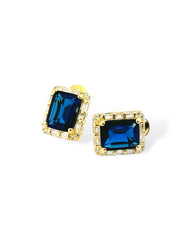 Rect Sparkle Halo Stud Earrings (Blue) - Zilara Store