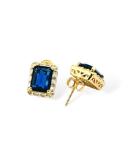 Rect Sparkle Halo Stud Earrings (Blue) - Zilara Store