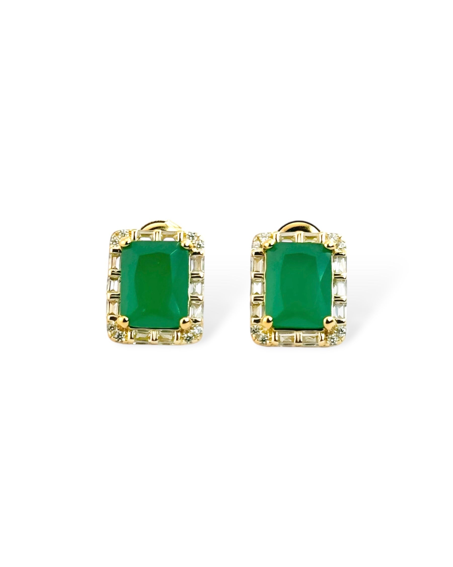 Rect Sparkle Halo Stud Earrings (Green) - Zilara Store