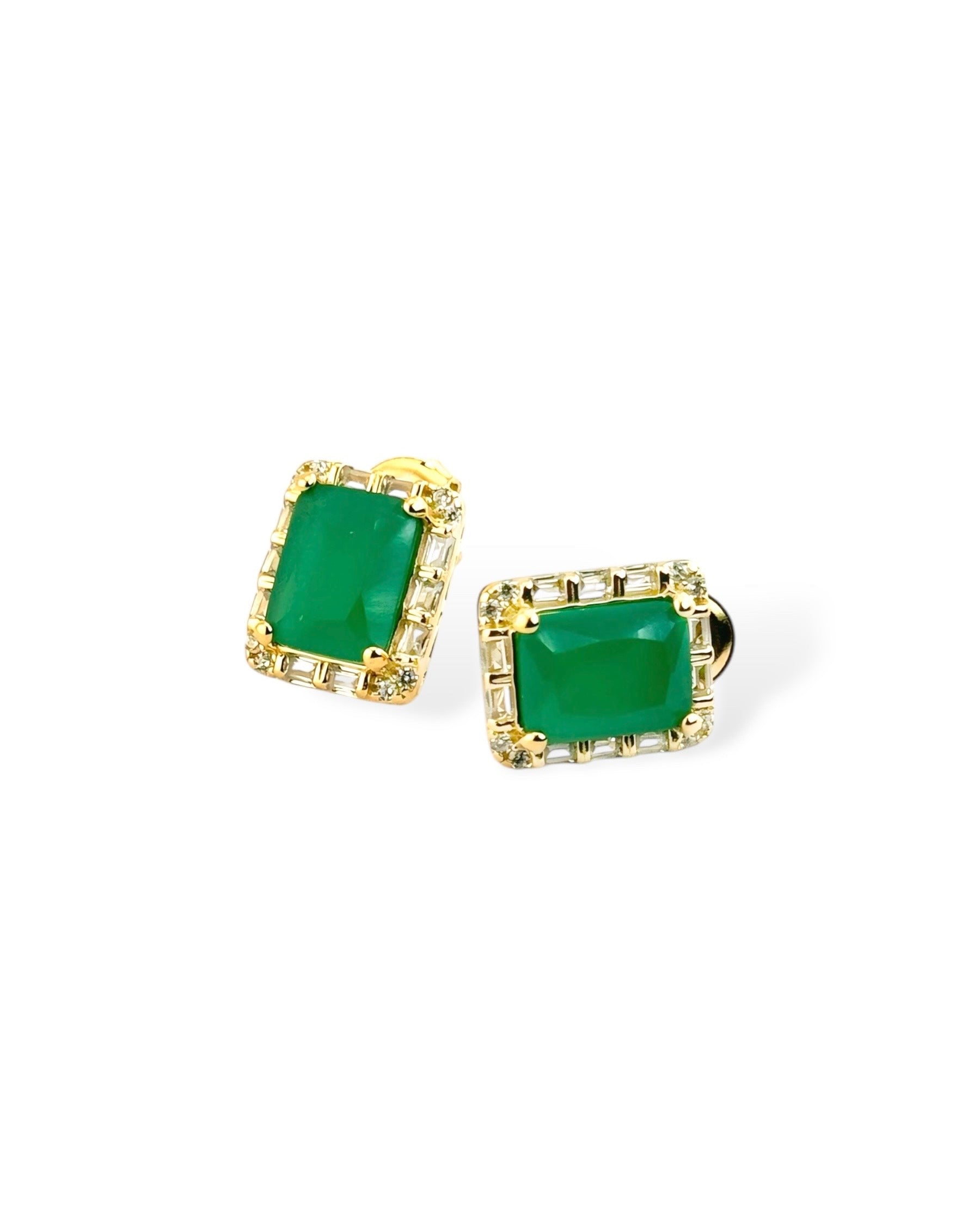 Rect Sparkle Halo Stud Earrings (Green) - Zilara Store