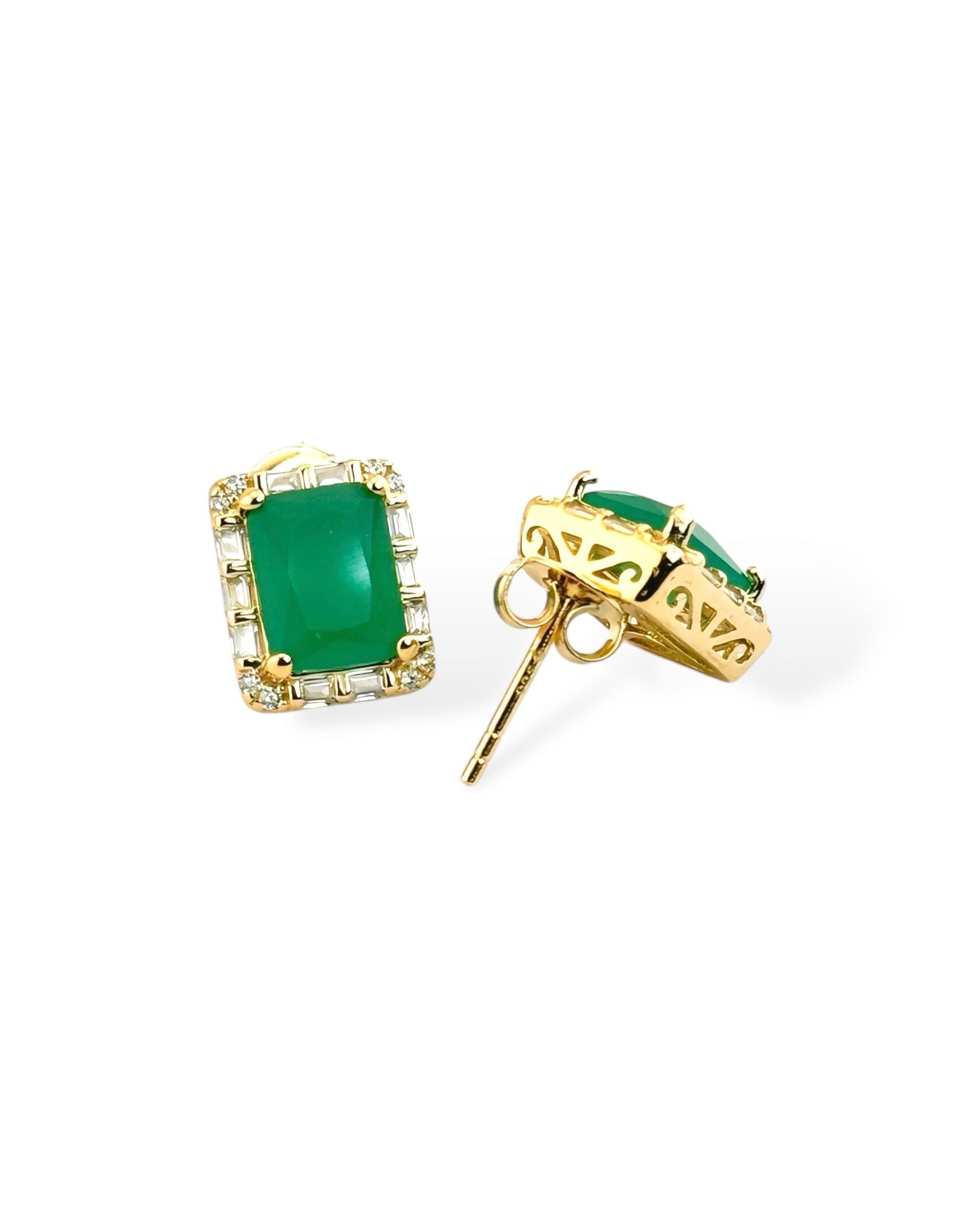 Rect Sparkle Halo Stud Earrings (Green) - Zilara Store